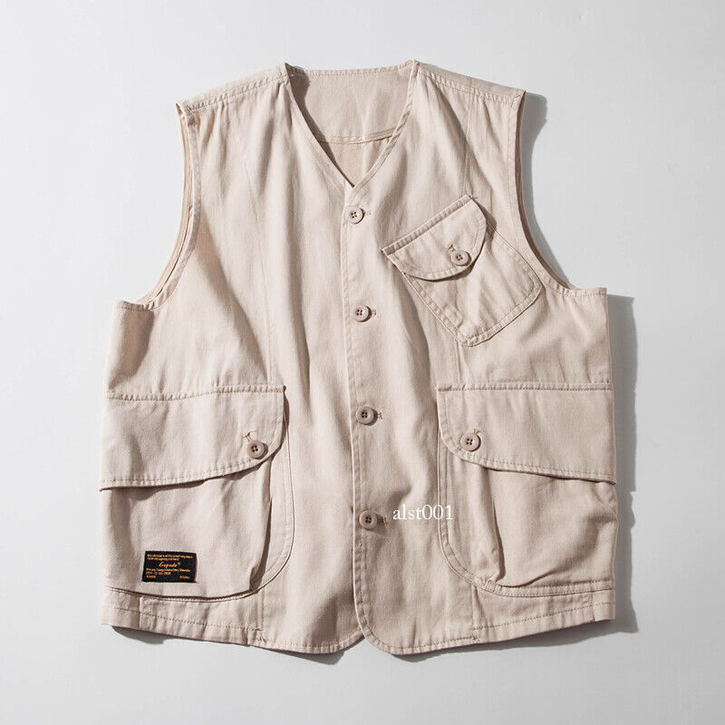 Men Loose Sleeveless Cargo Vest Multi Pockets Jackets Retro Waistcoats Work Vest gallery