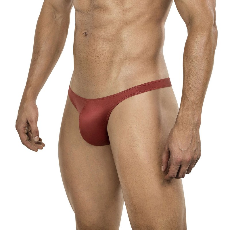 Clever Moda Vortex Selene Thong mens pouch underwear male string satin ochre