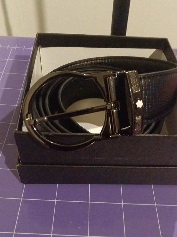 Montblanc 35mm Belt with Horseshoe Buckle, Black Reversible Leather