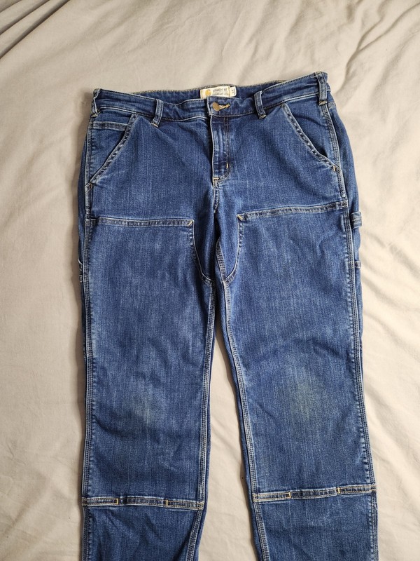 Carhartt Double Knee Rugged Flex Jeans Womens Sz 14 Short Medium Wash 103915 421 gallery