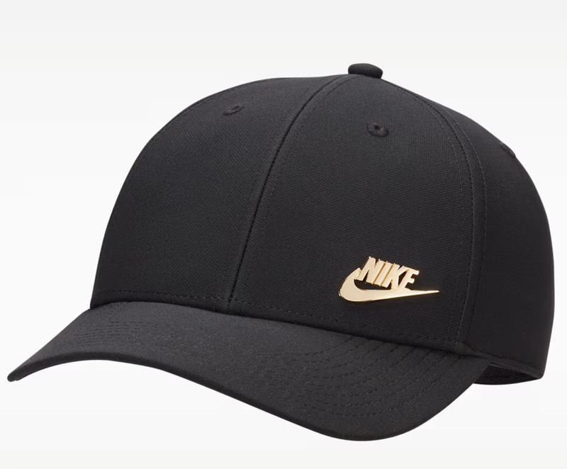 Nike Dri-FIT Club Cap Structured Metal Logo Black Gold Size M/L FB5371-011