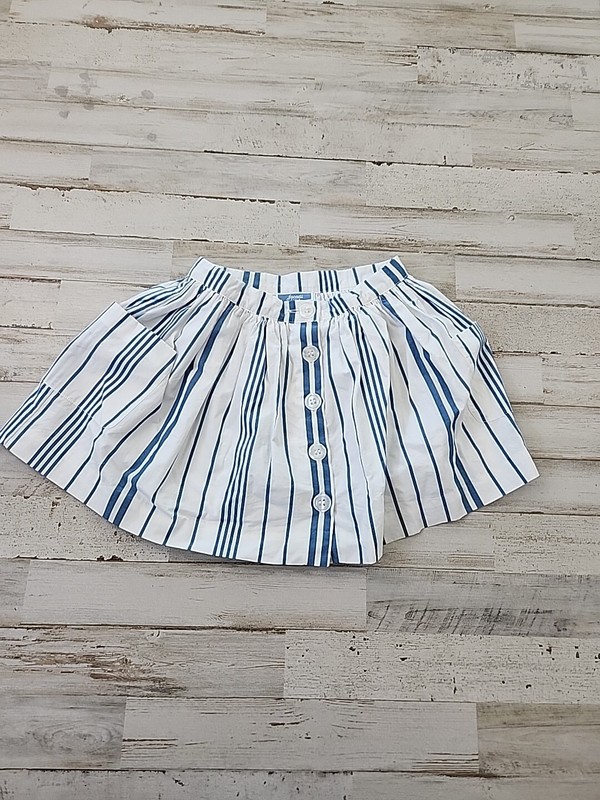 Jacadi Paris Skirt Girls 3A 96cm White Blue Stripe Lined Button Front Pockets