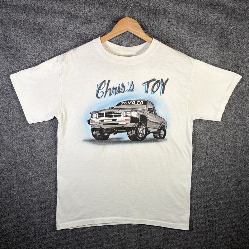 Vintage Toyota Shirt Mens Large White 80s Truck Retro Spray Paint Rare USA Car