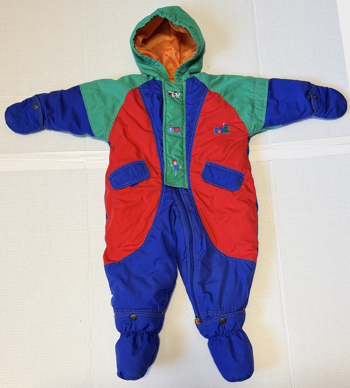 CARTERS – VTG Baby Color Block Red Blue Green Snowsuit – 12 mo (no size tag)