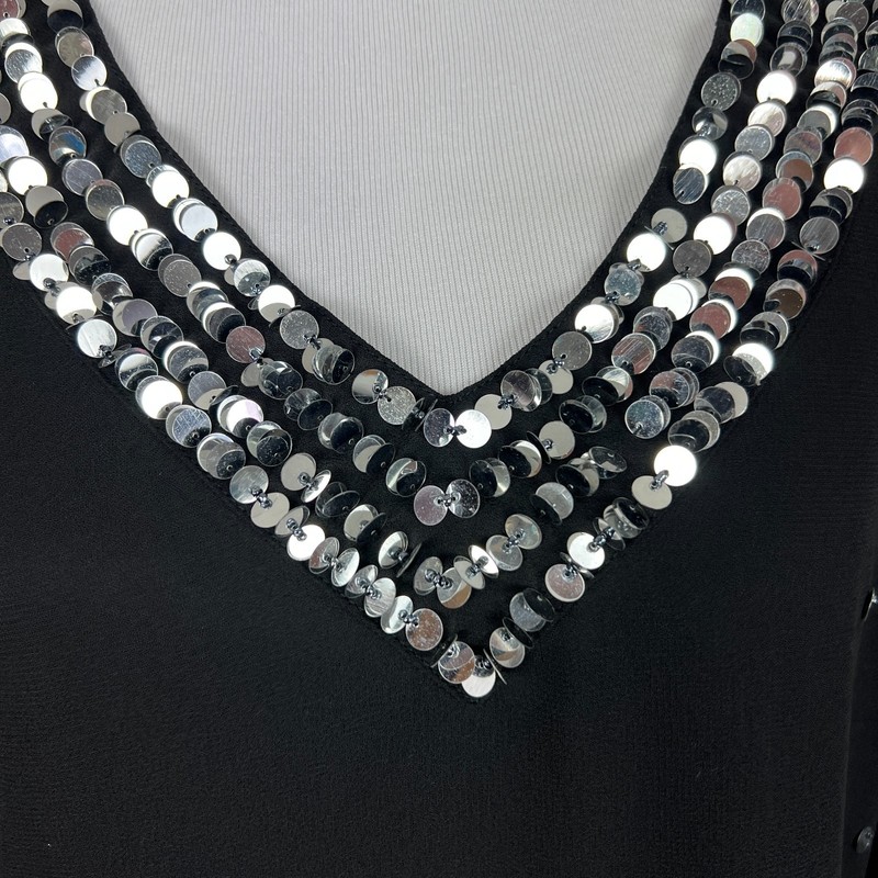 Cervelle Whimsigoth Tunic Top Womens Small Black Semi Sheer Sequin Trim Lined S gallery