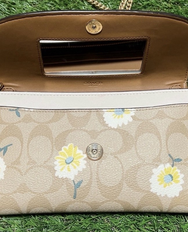 Coach Signature Logo Floral Chain Wallet Clutch Beige Yellow White Blue Gemma gallery