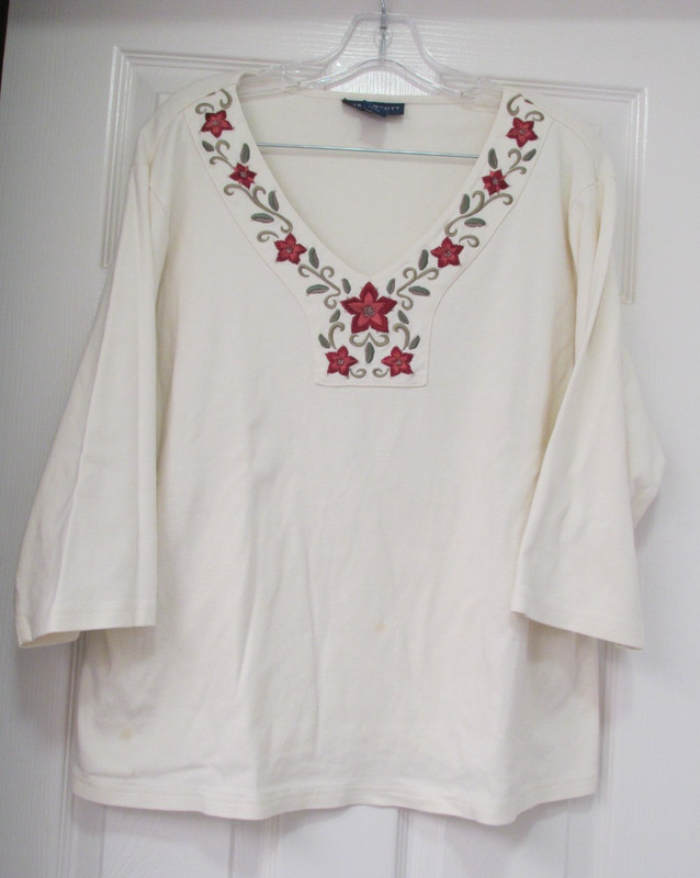 Karen Scott Cream 3/4 Sleeve Top Size 1X Bust 47