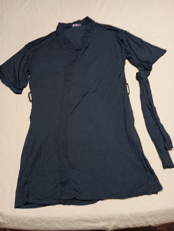 Adome Black S 95% Rayon 5% Spandex Belted Thigh Length Bath Robe