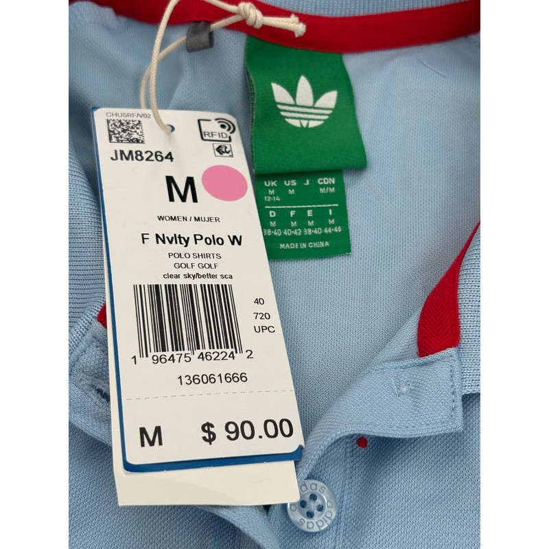 NWT Women's Adidas Originals Trefoil Novelty Polo - Medium - Sky Blue/Scarlet gallery