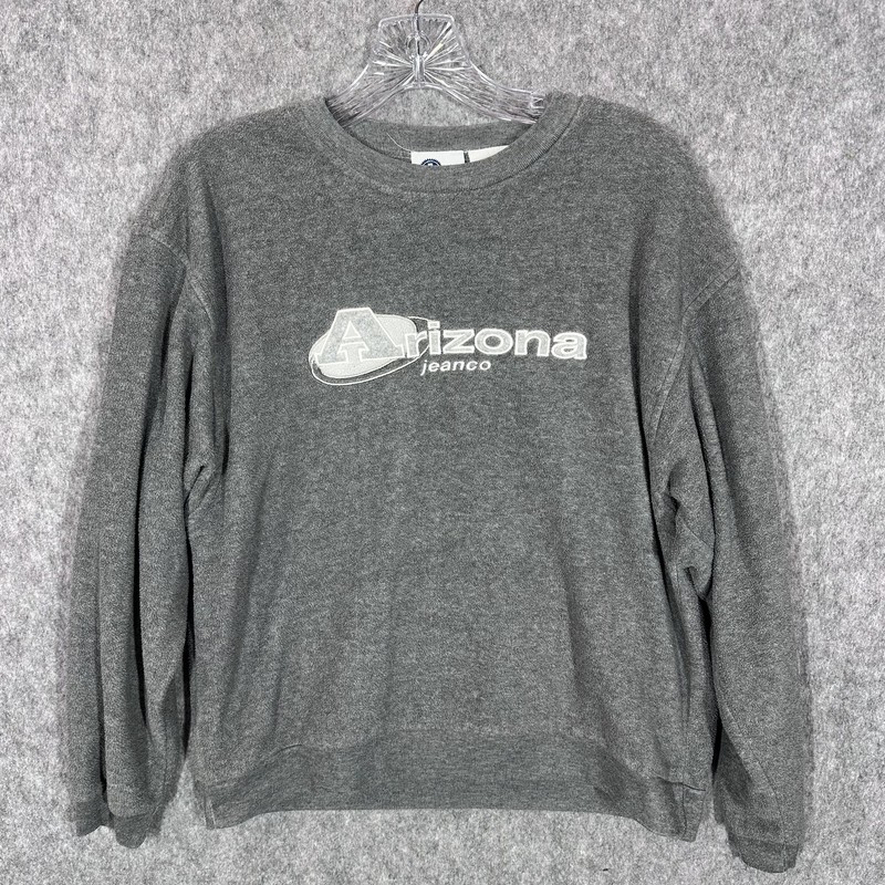 Y2K Sweatshirt Womens Large Gray Fleece Crewneck Pullover Logo Arizona Jeans 90s