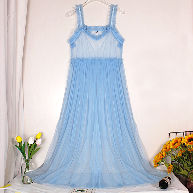 Women Sheer Slip Dress Ruffle Pleated Mesh Tulle Cover Up Long Petticoat Party