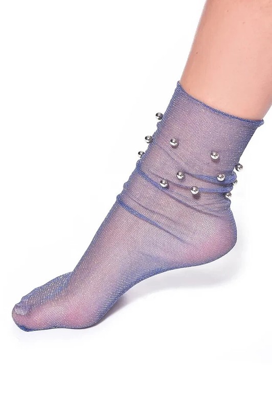 Tulle Mesh bead Socks – Pamela Mann – Metallic gold, silver, blue flower sequin