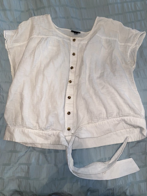 a.n.a Women’s Woven Cotton Button-Front Blouse Short Sleeve White L