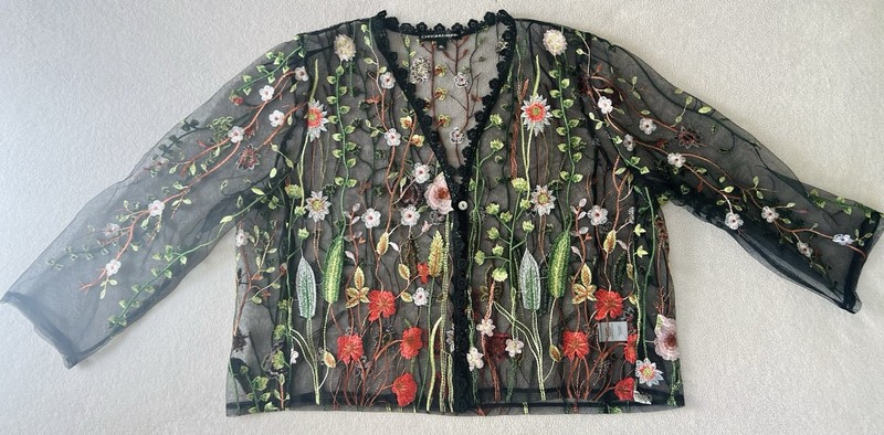 Black Embroider Sheer Whimsical Boho Festival Fairy Top Chris McLaughlin X-Large