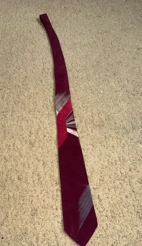 Pierre Balmain Men’s Silk Tie Burgundy/Gray Striped Woven Pointed One Size