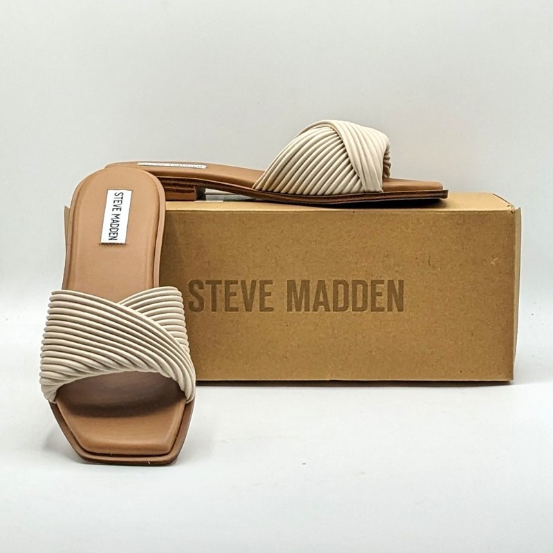 Steve Madden «LIMITT» Women’s Textured Cris-Cross Flat Mule Sandal (Bone) – NEW