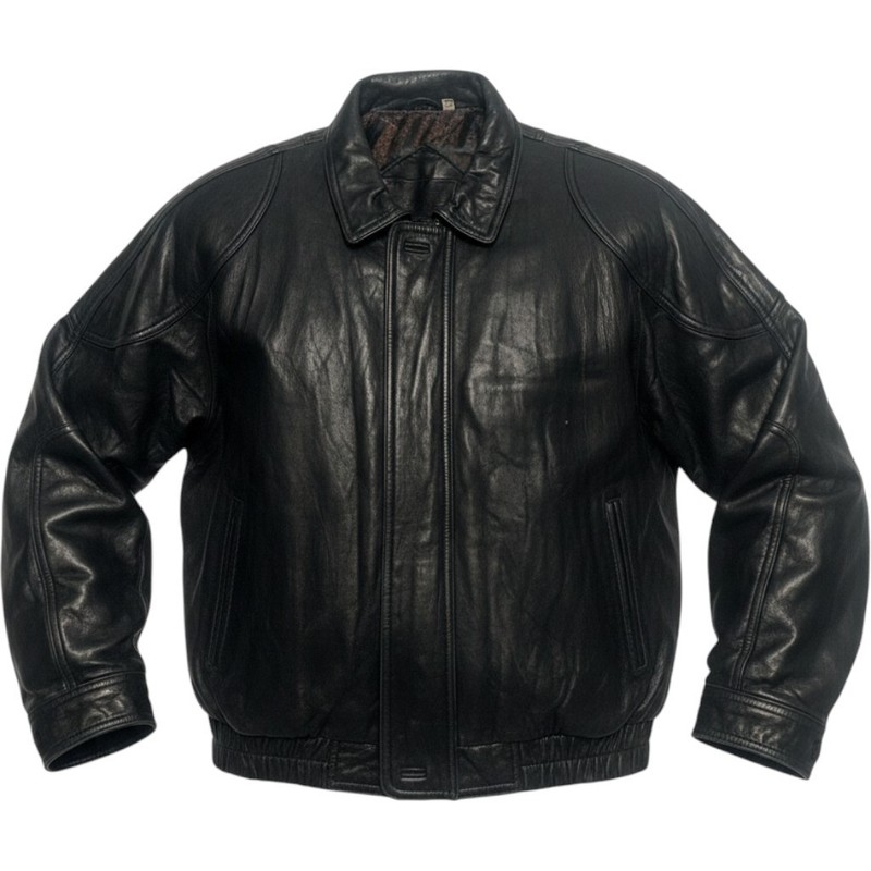 Roundtree & Yorke Mens Vintage Black Leather Bomber Jacket Large Heavyweight 90s