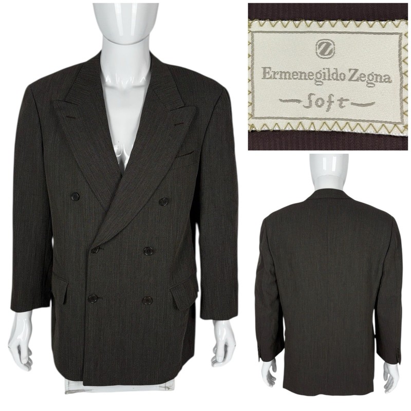 Ermenegildo Zegna Mens US 42 EU 52 Blazer Green Brown 100% Wool Double Breasted
