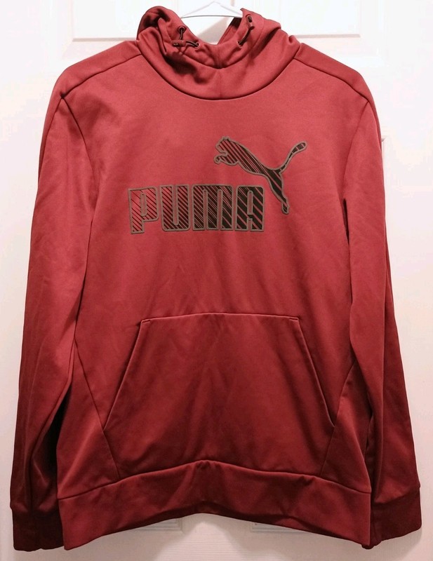 Puma Sz M Hoodie Burgundy Maroon Pullover Black Logo Graphic Hooded Sweatshirt
