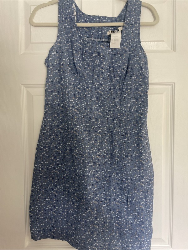 VTG CottageCore Dress Hana Blue Ditzy Floral 100% Cotton Sleeveless Mini Dress