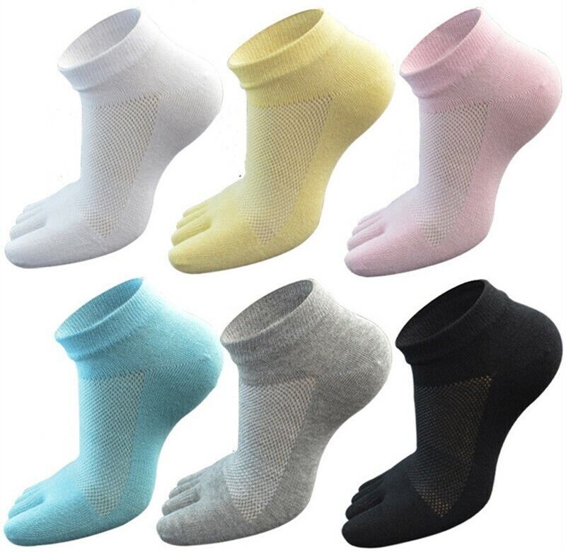 5 Pack 100% Cotton Low Cut Five Finger Toe Women Sport Breathe Solid Ankle Socks