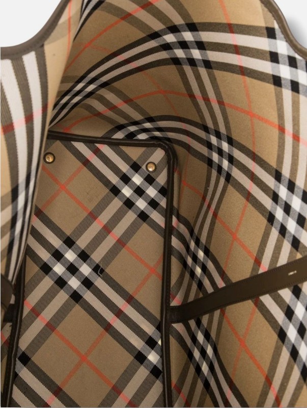 Burberry Women's Beige Small Leather Canvas Check Shopping Tote Bag gallery