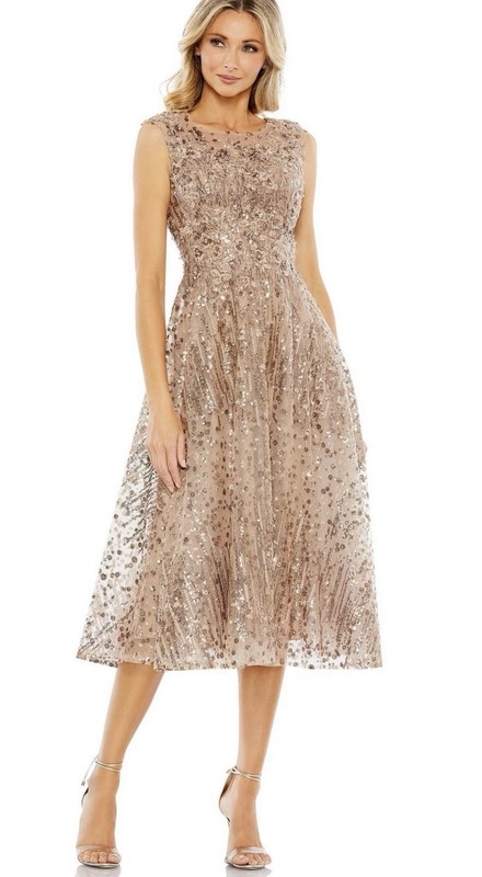 Mac Duggal 20398 Sz 16 Bronze Gold Embellished Embroidered Tea Length Gown $498