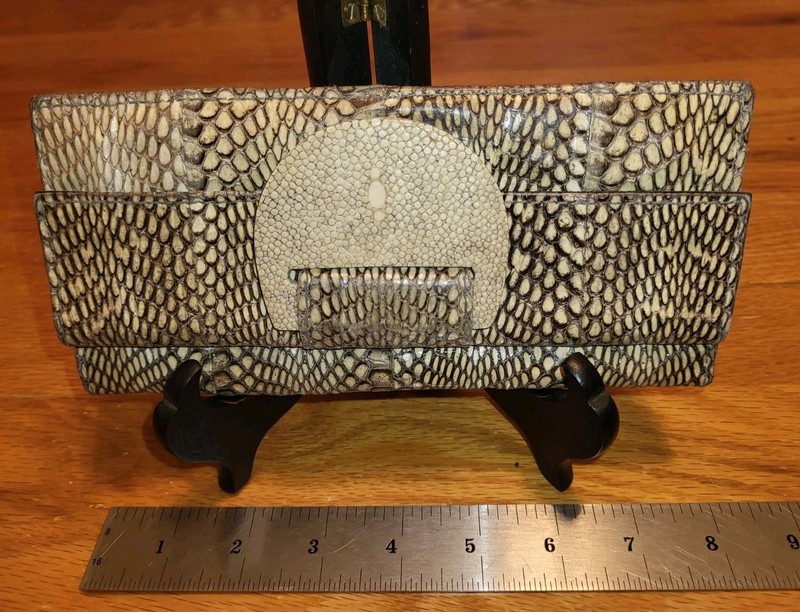 Vintage R&Y AUGOUSTI Python Snake Skin Leather Folding Wallet Clutch