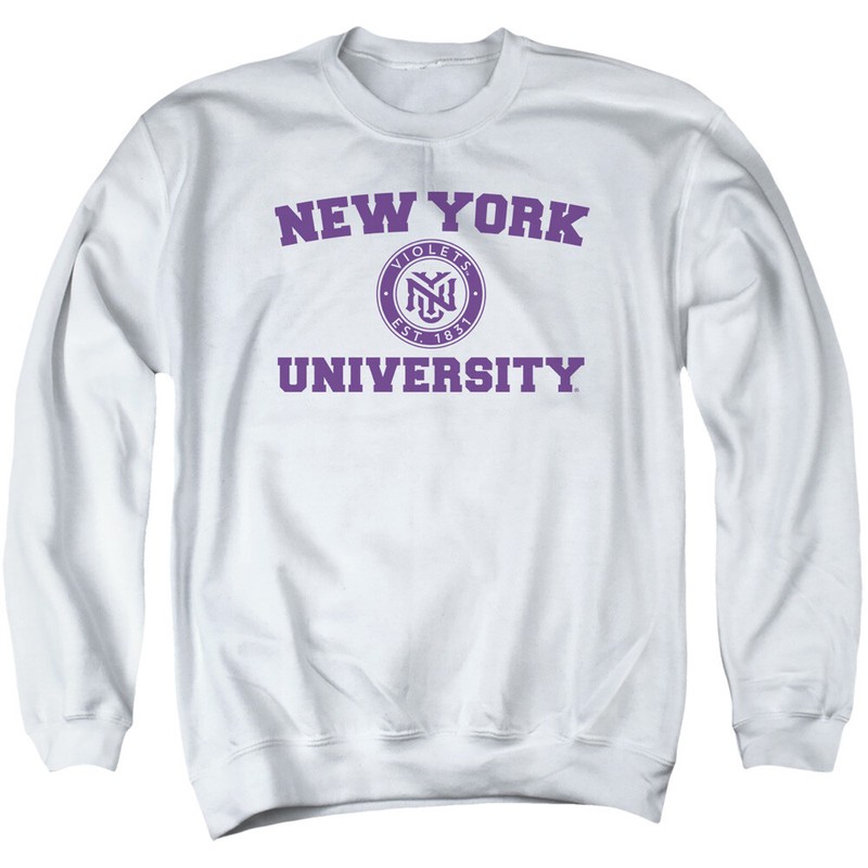 New York University Adult Crewneck Sweatshirt Circle Logo, White, S-3XL