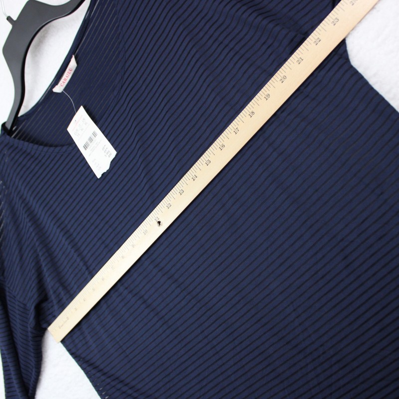 NEW Camaieu France Semi-Sheer Top Women's Size 10 Striped Navy Blue & Black gallery