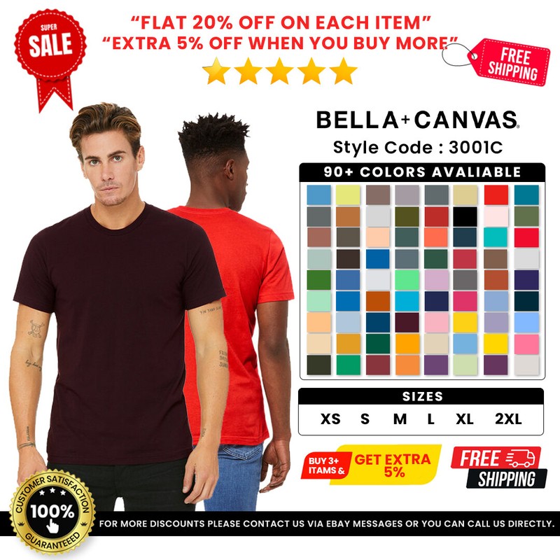 Bella + Canvas 3001C Unisex 100% Cotton T Shirt Short-Sleeve Tee Jersey T-Shirt