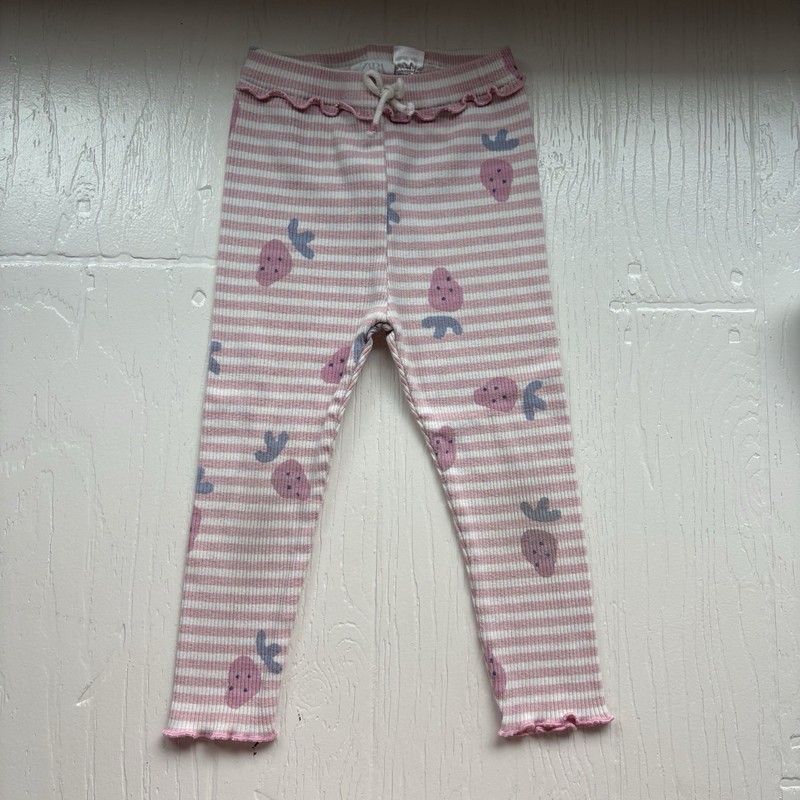 Zara Pink & White Striped Strawberry Leggings Size 2-3Y