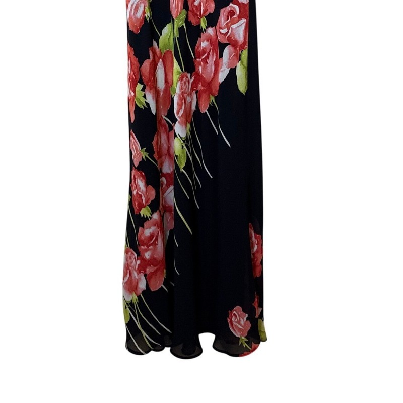 Vintage Cache Women Maxi Dress S Black Red Floral Rose Whimsigoth 90s Event gallery