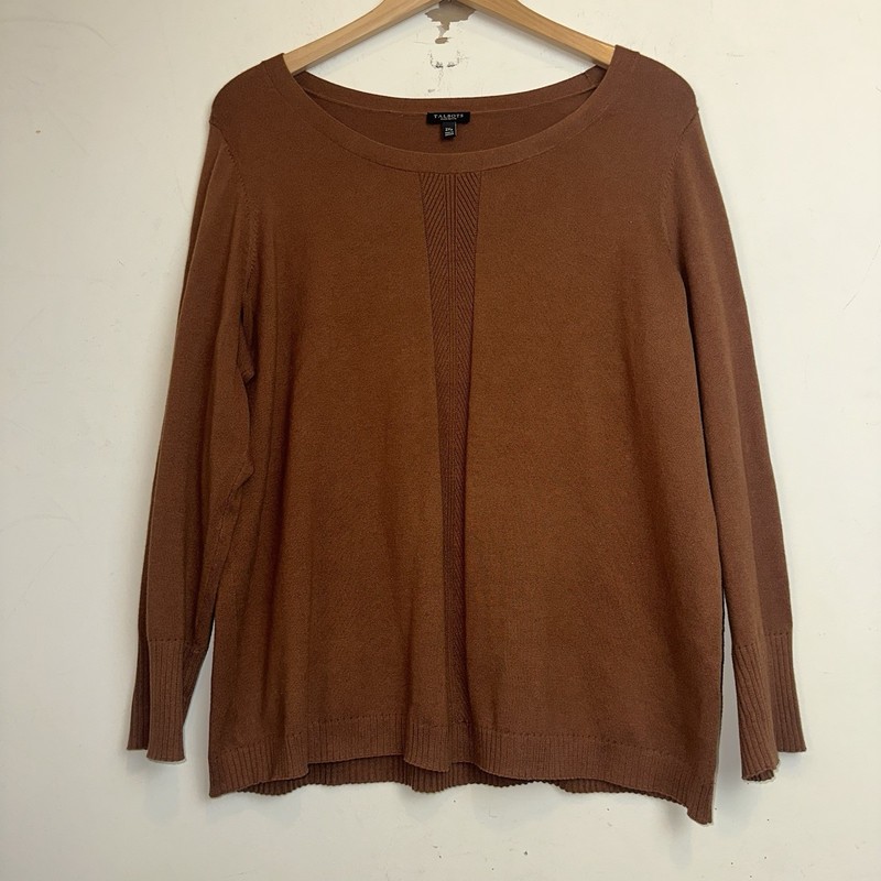 Talbots Womens 2XP Scallop Brown Solid Tight-Knit Sweater Cotton Classic Stretch