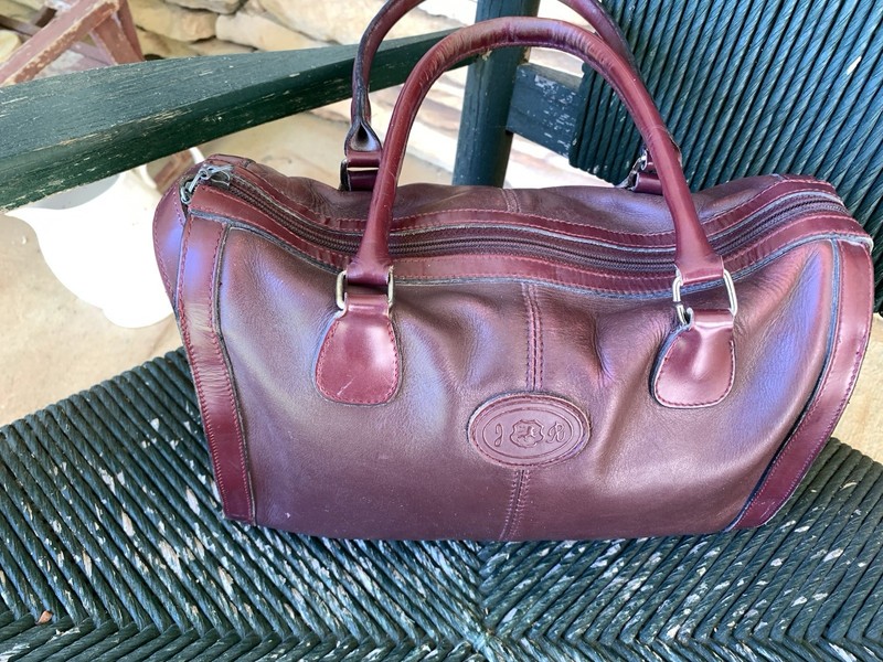 Vintage John Romain burgundy leather tote /handbag 1960s 70s