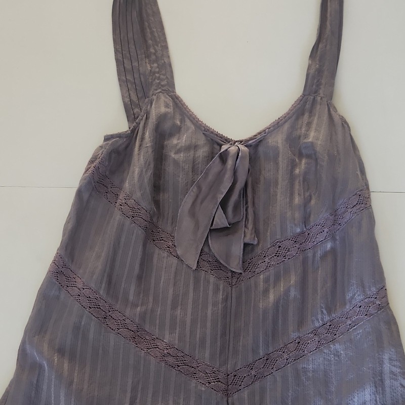 Women’s Top Vintage Dark Lavender Striped Slip with Lace Trim and Bow Detail