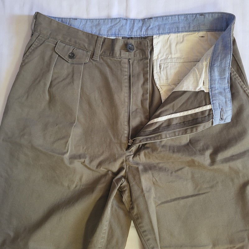 Beams Plus 2-Pleat Chino Pants Mens L (33×26) Military Olive Green Made in Japan