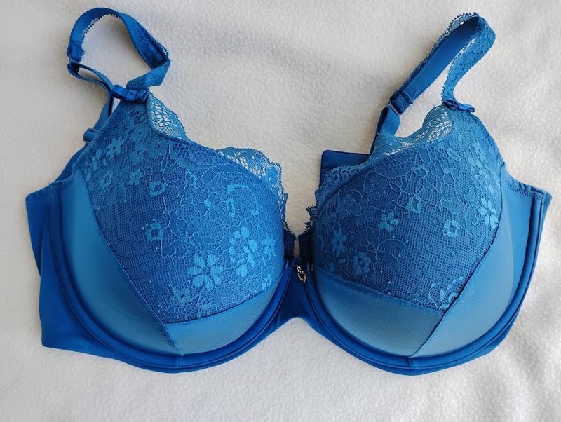 Curvy Couture Bra Size 44D Blue Intimates Tulip Lace Push Up Underwire