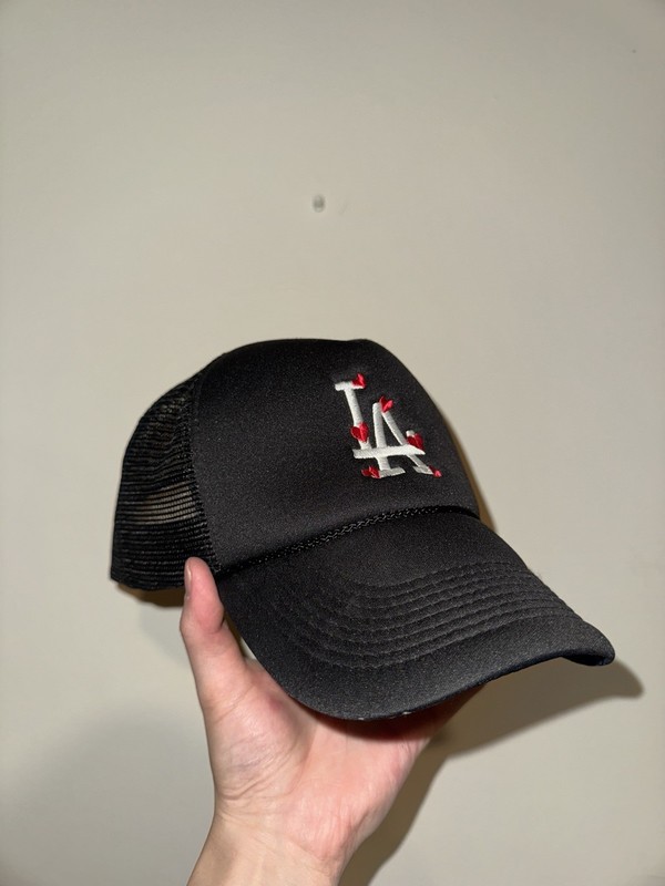 Black LA Trucker Hat With Hearts