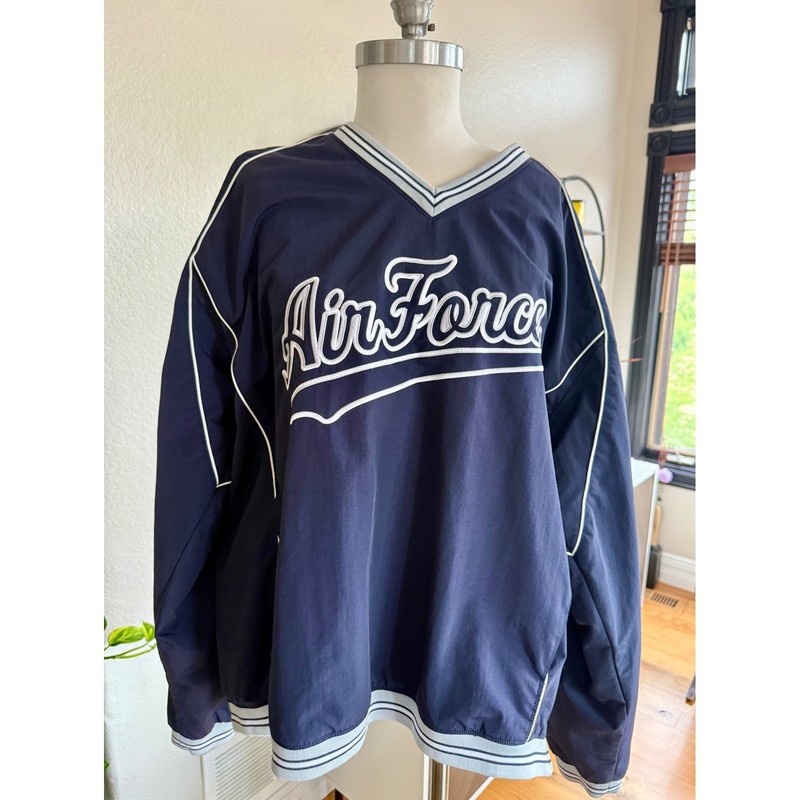 Vintage Air Force Embroidered Pullover Windbreaker Jacket Size XL Navy side zip