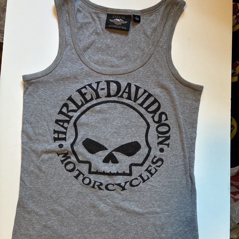Harley-Davidson Womens Gray Ribbed Willie G Skull Graphic Tank Top Large