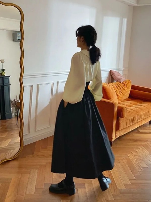 New Long Skirts Women High Waist Midi A-line Jupe Preppy Casual Korean Fash gallery