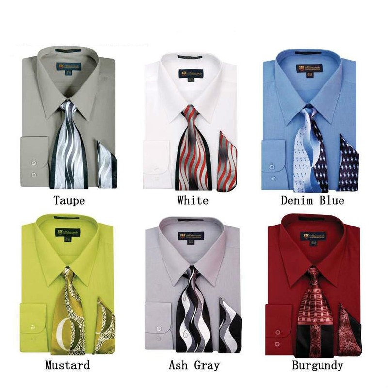Men's Dress Shirt + Matching Tie + Handkerchief Set Unique Colors Size 15~20 S21 gallery