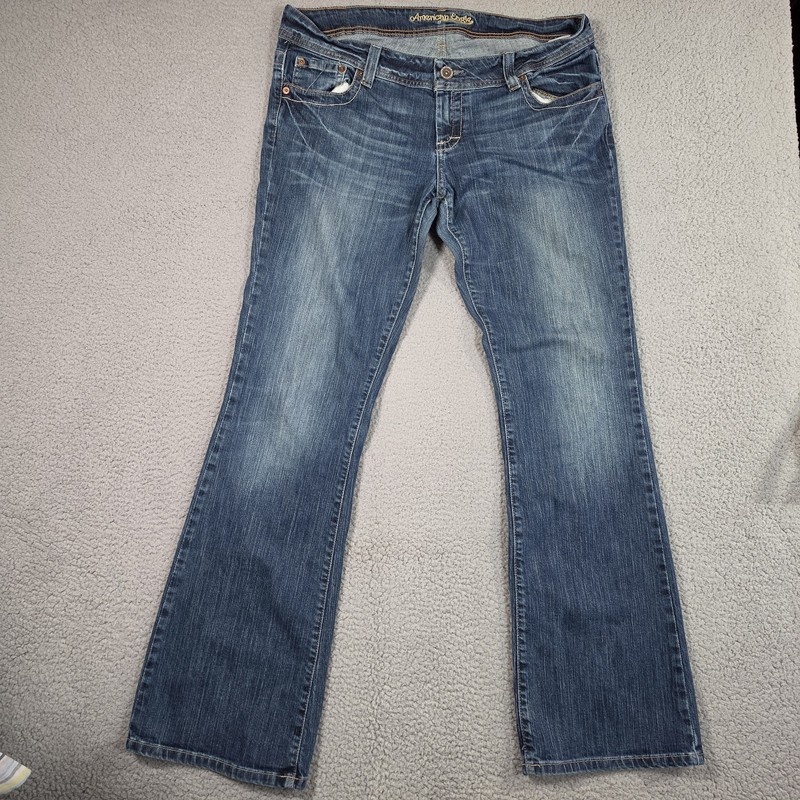 American Eagle AE Artist Flare Jeans Womens 14 LONG Blue 34X33 Low Rise Stretch