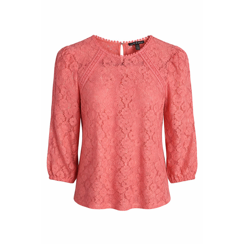 Cable & Gauge Pink Lace Boho Romantic Sheer Lined Blouse Medium