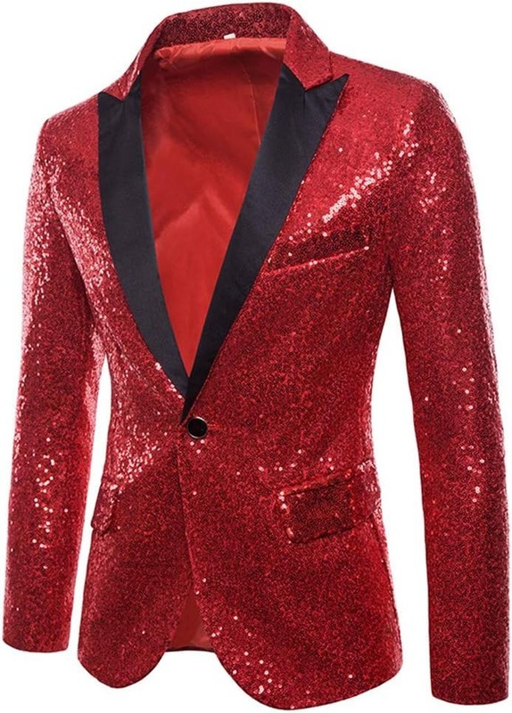 Mens One Button Sequin Blazer Party Festival Tuxedo Jacket Slim Fit Coat gallery