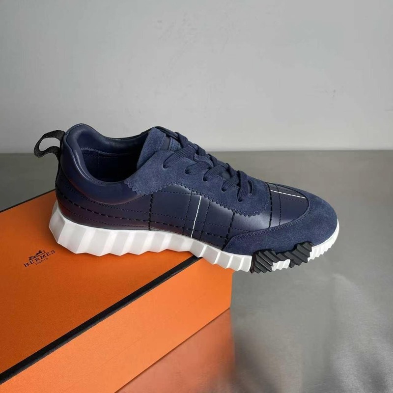 Hermes Bouncing Sneakers Navy Blue Leather Suede Men's Low Top Trainers gallery