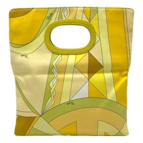 EMILIO PUCCI 2Way Clutch Tote Bag Canvas Leather Yellow Multicolor w/Storage Bag