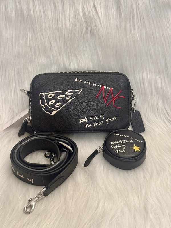 NWT Coach Charter Slim Crossbody Bag With Sketch Print Black Multi CAM96
