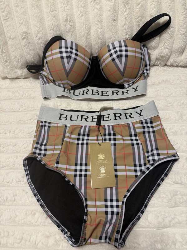 Burberry Check Logo 2-Piece Bikini Set M B Cup High-Waist Adjustable Straps